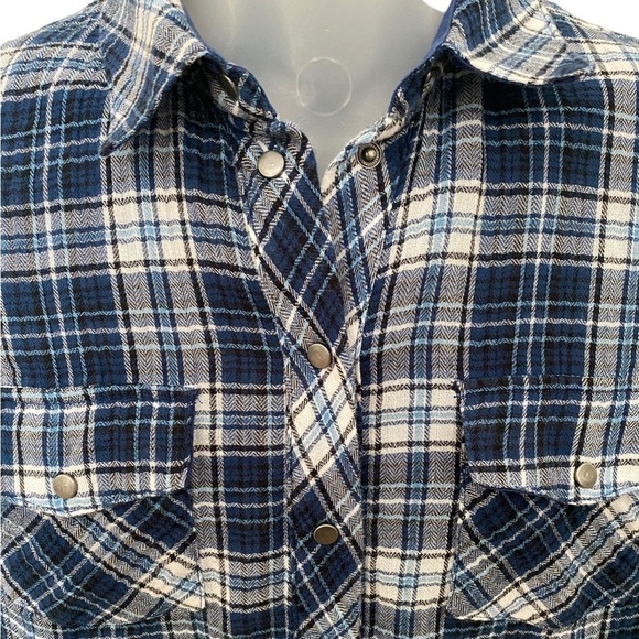 KUT FROM THE KLOTH Blue Plaid Long Sleeve Top Shirt Women SP Petite Small - Picture 2 of 5